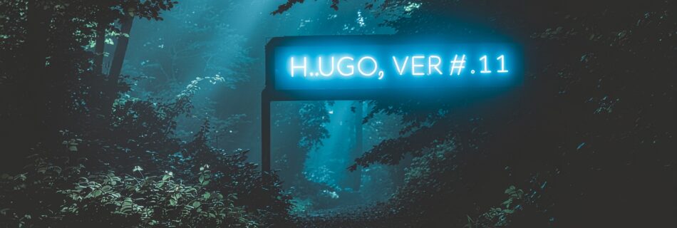 Firefly_A billboard in a mystical forrest in neon with the text-__H.U.G.O. VER 1.11_ 170620